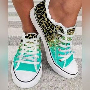 Leopard gradient fringe hem sneaker, Chic me- size 11
